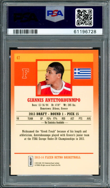 Giannis Antetokounmpo Autographed 2013 Fleer Retro Rookie Card #47 Milwaukee Bucks Auto Grade Mint 9 PSA/DNA #61196728