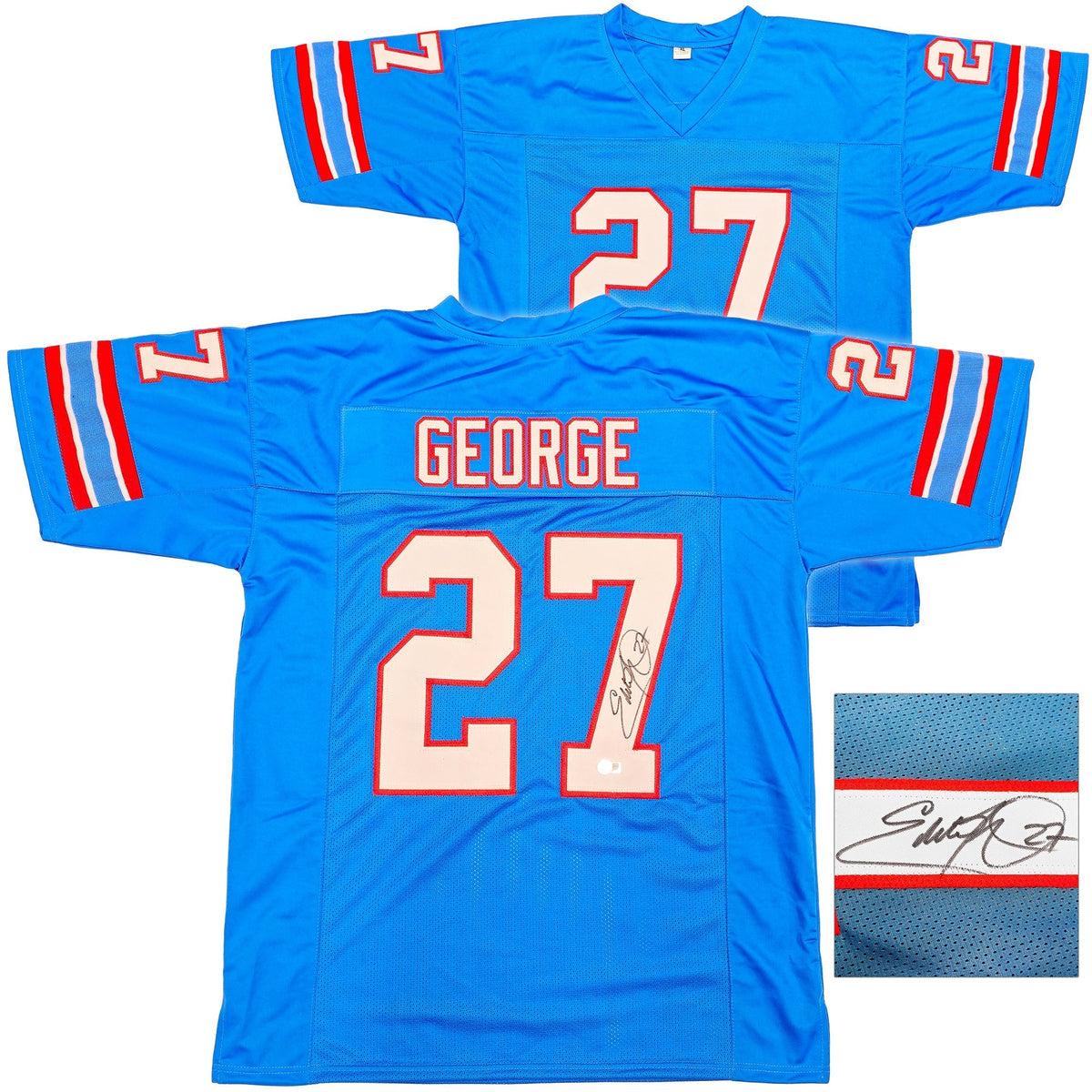 Houston Oilers Eddie George Autographed Blue Jersey Beckett BAS Witness