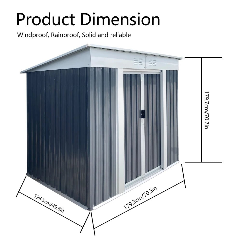 6x4FT Outdoor Metal Storage Shed | Galvanized Steel Garden Shed with Sliding Door