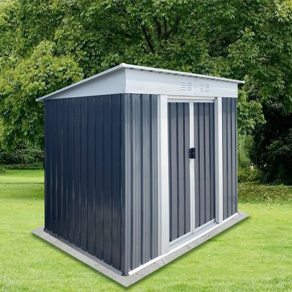 6x4FT Outdoor Metal Storage Shed | Galvanized Steel Garden Shed with Sliding Door