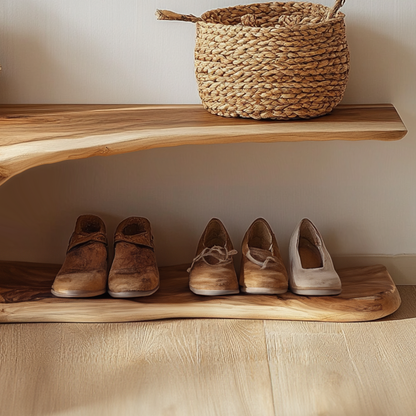 Custom Wood Shoe Bench Rack Wood Farmhouse Shoe Storage