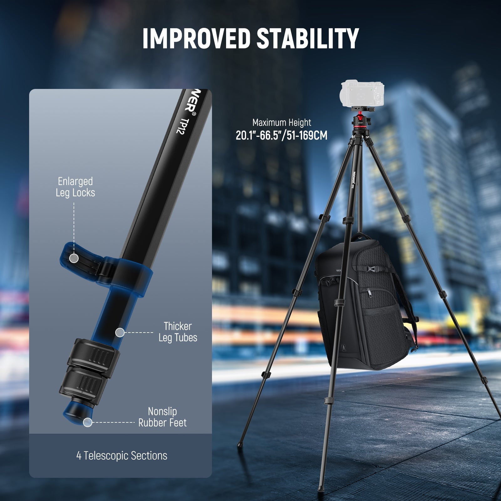 NEEWER BASICS TP12 66.5" Aluminum Alloy Travel Tripod