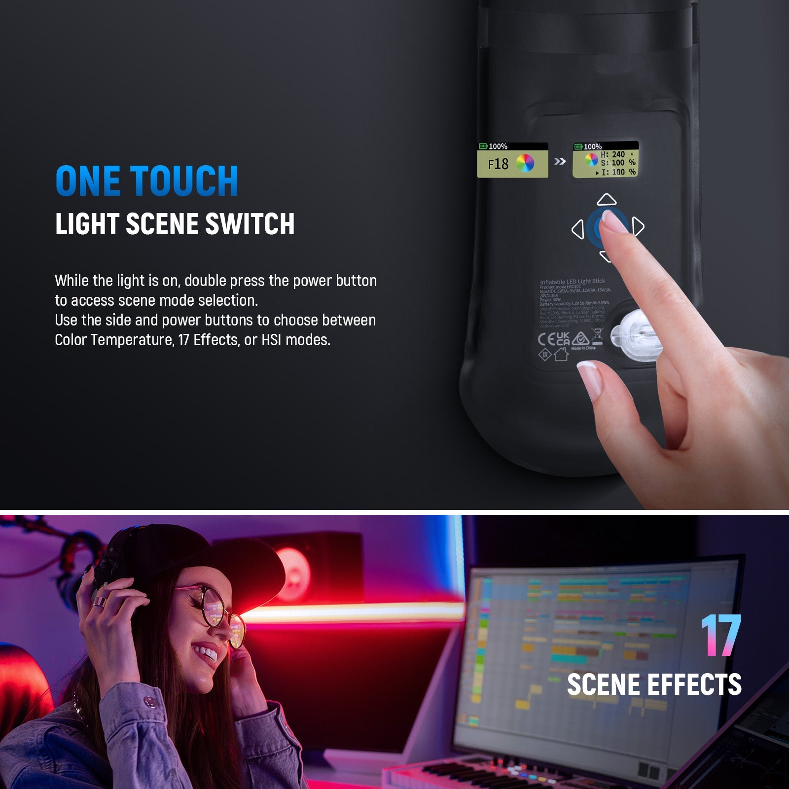 NEEWER BASICS GC30C 30W RGB Handheld Inflatable LED Fill Light