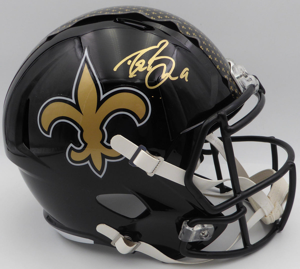 Drew Brees Autographed Alternate Black Full Size Replica Helmet New Orleans Saints (Bubbled Decal) Beckett BAS QR #W717761