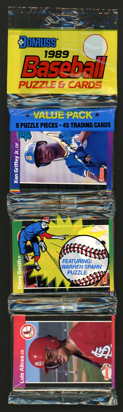 Ken Griffey Jr. Autographed 1989 Donruss Baseball Sealed Rack Pack Rookie Card #33 Seattle Mariners Vintage Beckett BAS #A31381