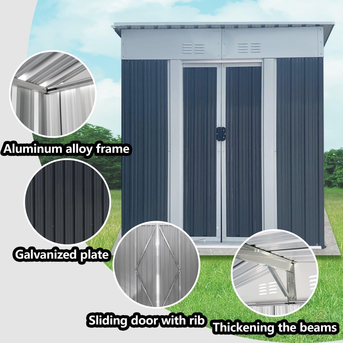 5x3FT Vertical Outdoor Storage Shed | Corrosion Resistant Metal Tool Shed