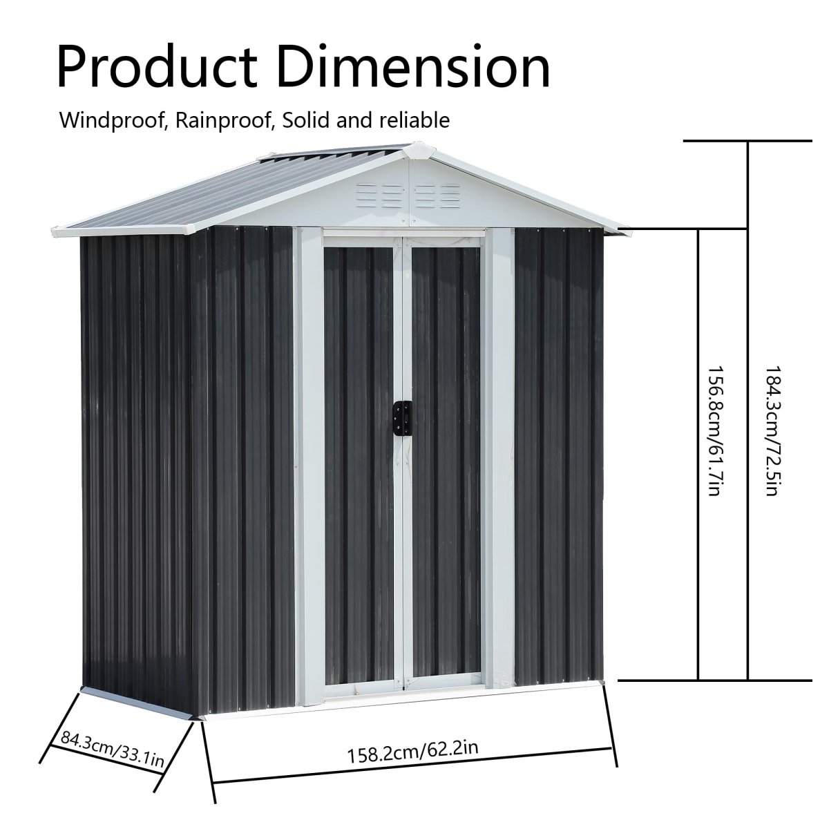 5x3FT Heavy Duty Outdoor Storage Shed with Sliding Doors