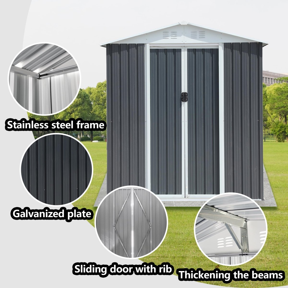 6x4FT Outdoor Metal Storage Shed | Aluminum Alloy Garden Shed