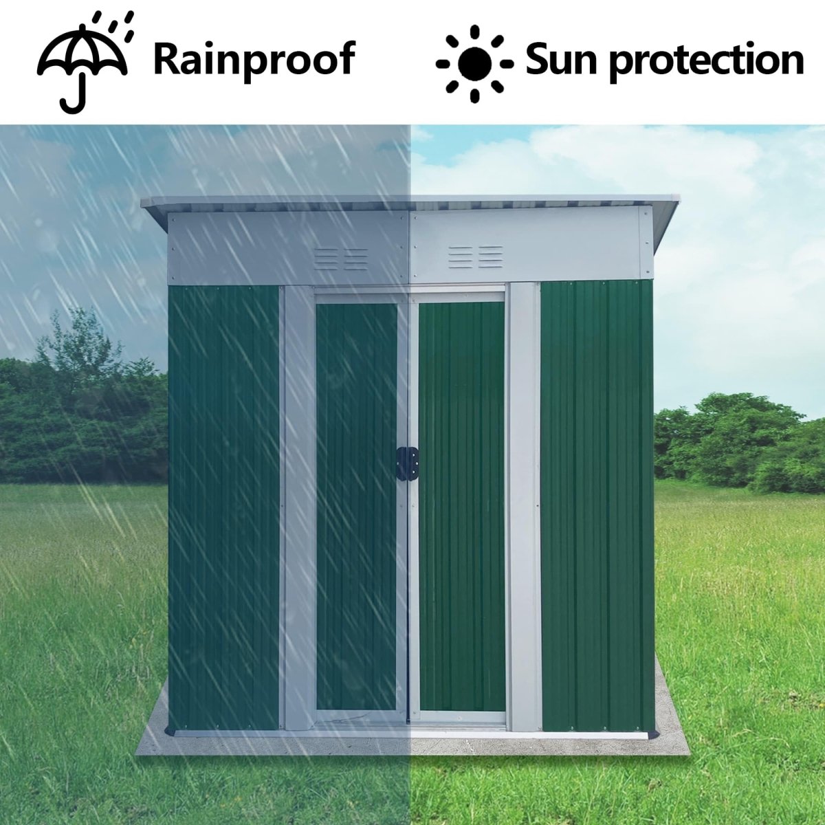5x3FT Outdoor Storage Shed | Green & White Metal Tool Shed with Sliding Door