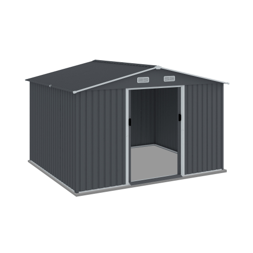 8 x 10 FT Outdoor Storage Shed Large Metal Tool Sheds, Heavy Duty Storage House with Sliding Doors with Air Vent for Backyard Patio Lawn to Store Bikes, Tools, Lawnmowers Grey