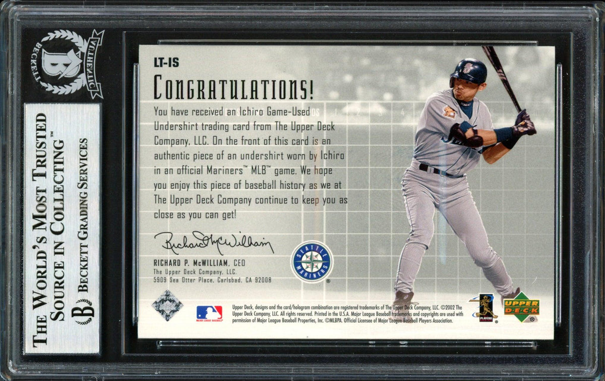 Ichiro Suzuki Autographed 2002 Upper Deck Lineup Time Jerseys Card #LT-IS Seattle Mariners Beckett BAS #12491706
