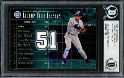 Ichiro Suzuki Autographed 2002 Upper Deck Lineup Time Jerseys Card #LT-IS Seattle Mariners Beckett BAS #12491706