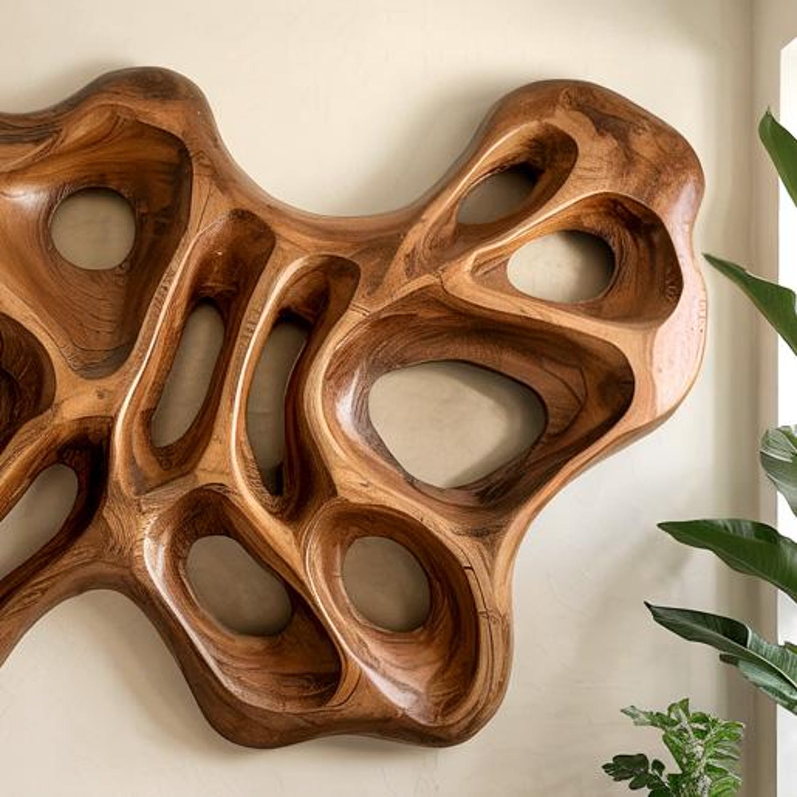 Modern Organic Wood Wall Sculpture For Living Room Feature Wall And Artistic Interior Accent