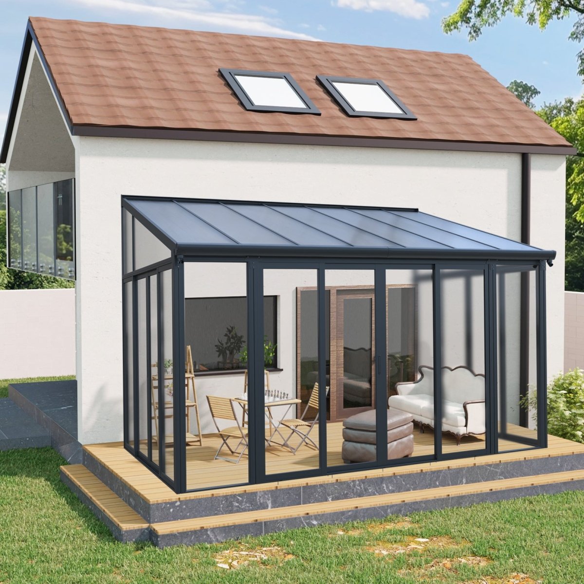 10x14 Enclosed Patio Cover with Lockable Doors & Polycarbonate Roof