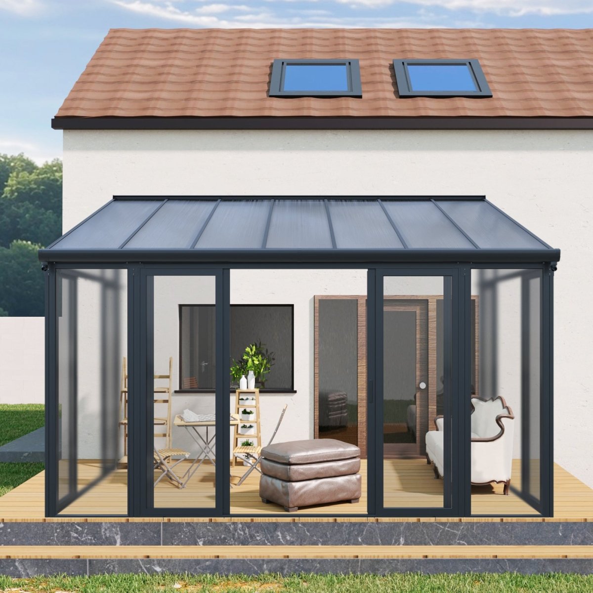 10x14 Enclosed Patio Cover with Lockable Doors & Polycarbonate Roof