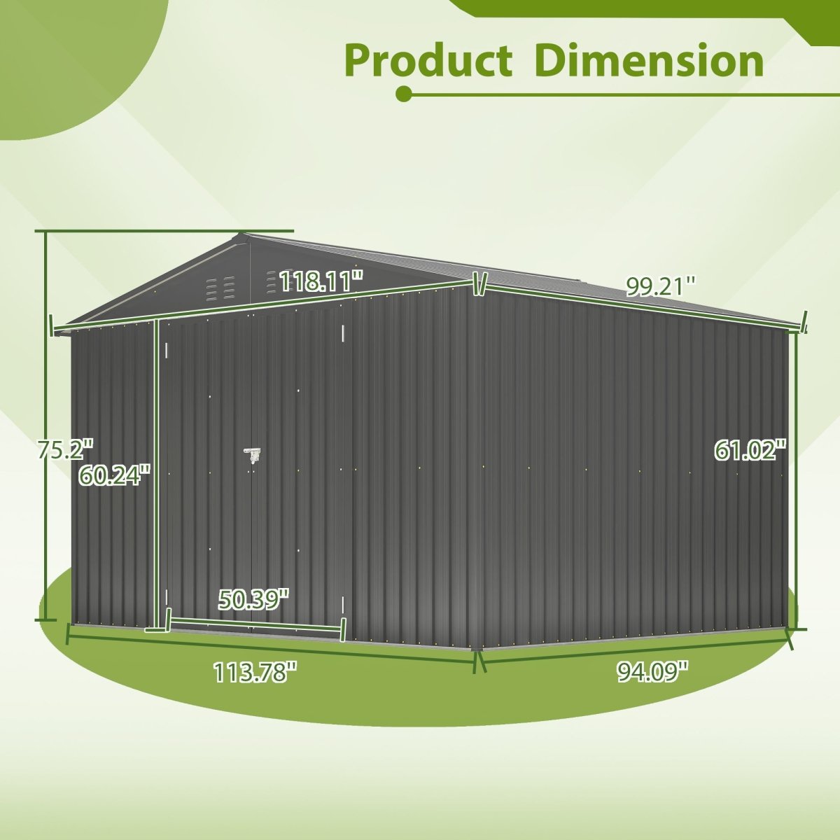10X8 FT Outdoor Storage Shed, All Weather Metal Sheds with Lockable Doors, Tool Shed for Garden, Patio, Backyard, Lawn, Black