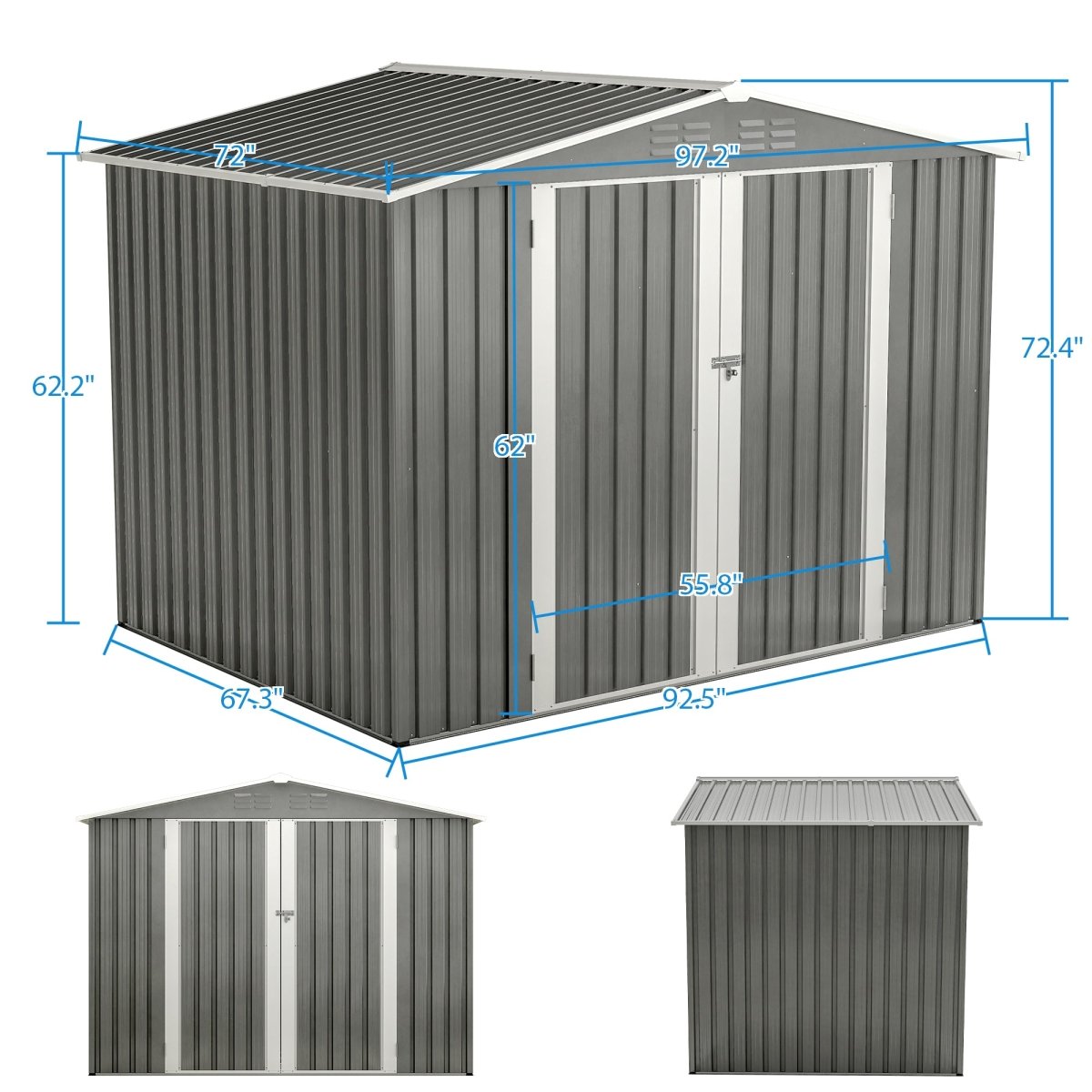 8 x 6 FT Outdoor Waterproof Garden Tool Storage Sheds with Metal Foundation with Floor Frame, Tool Shed with Lockable Hinged Doors & Air Vents, Storage House Waterproof for Backyard, Lawn, Gray