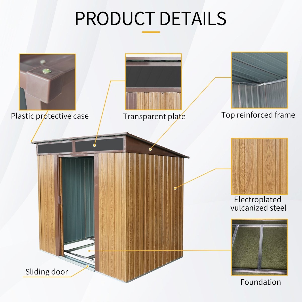 6ft x 5ft Outdoor Metal Storage with Transparent plate and Foundation for Backyard Garden Patio --Coffee