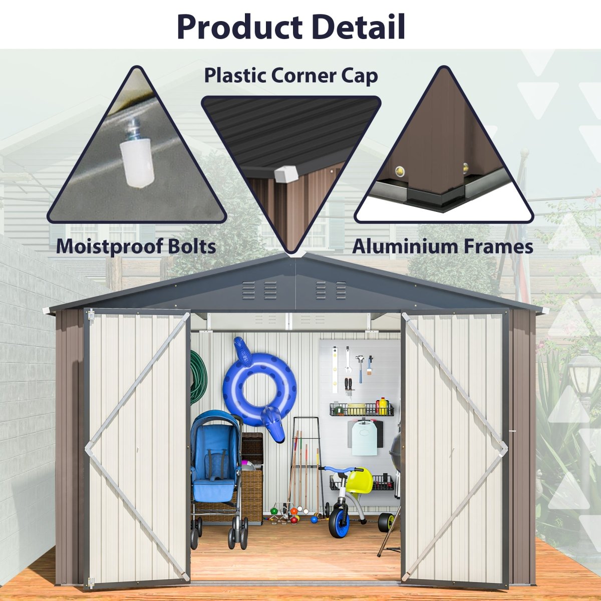 10' x 10' Metal Storage Shed for Ourdoor, Steel Yard Shed with Design of Lockable Doors, Utility and Tool Storage for Garden, Backyard, Patio, Outside use