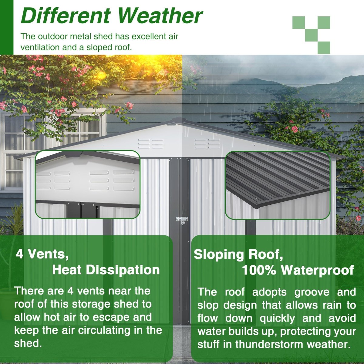 10X8 FT Outdoor Storage Shed, All Weather Metal Sheds with Lockable Doors, Tool Shed for Garden, Patio, Backyard, Lawn, Grey