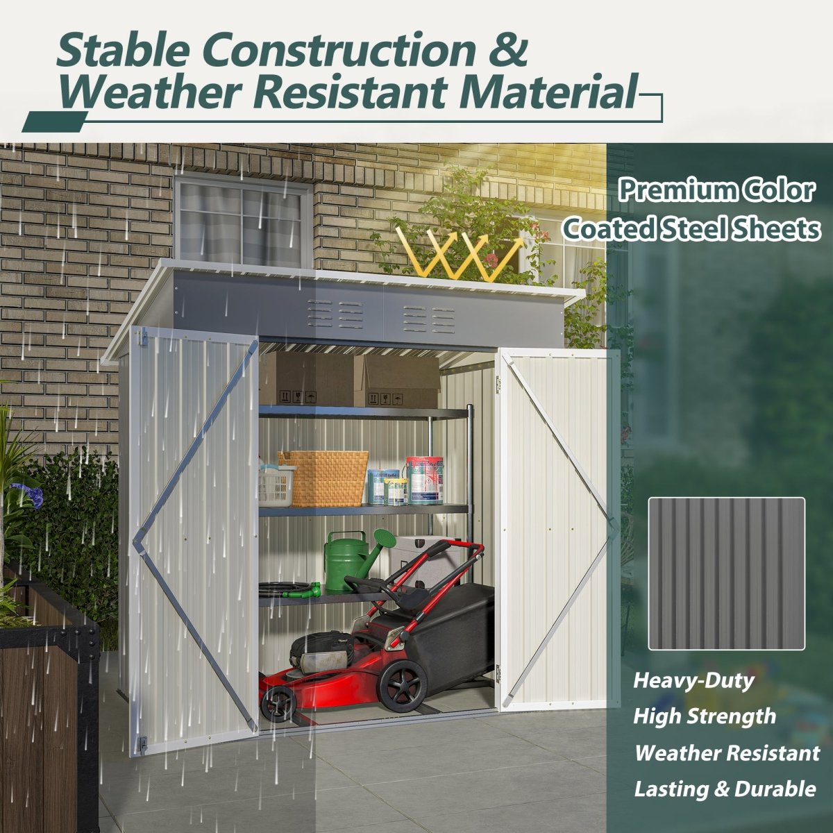 6'x4' Outdoor Metal Storage Shed for Garden Tools Lockable Door With Floor Frame
