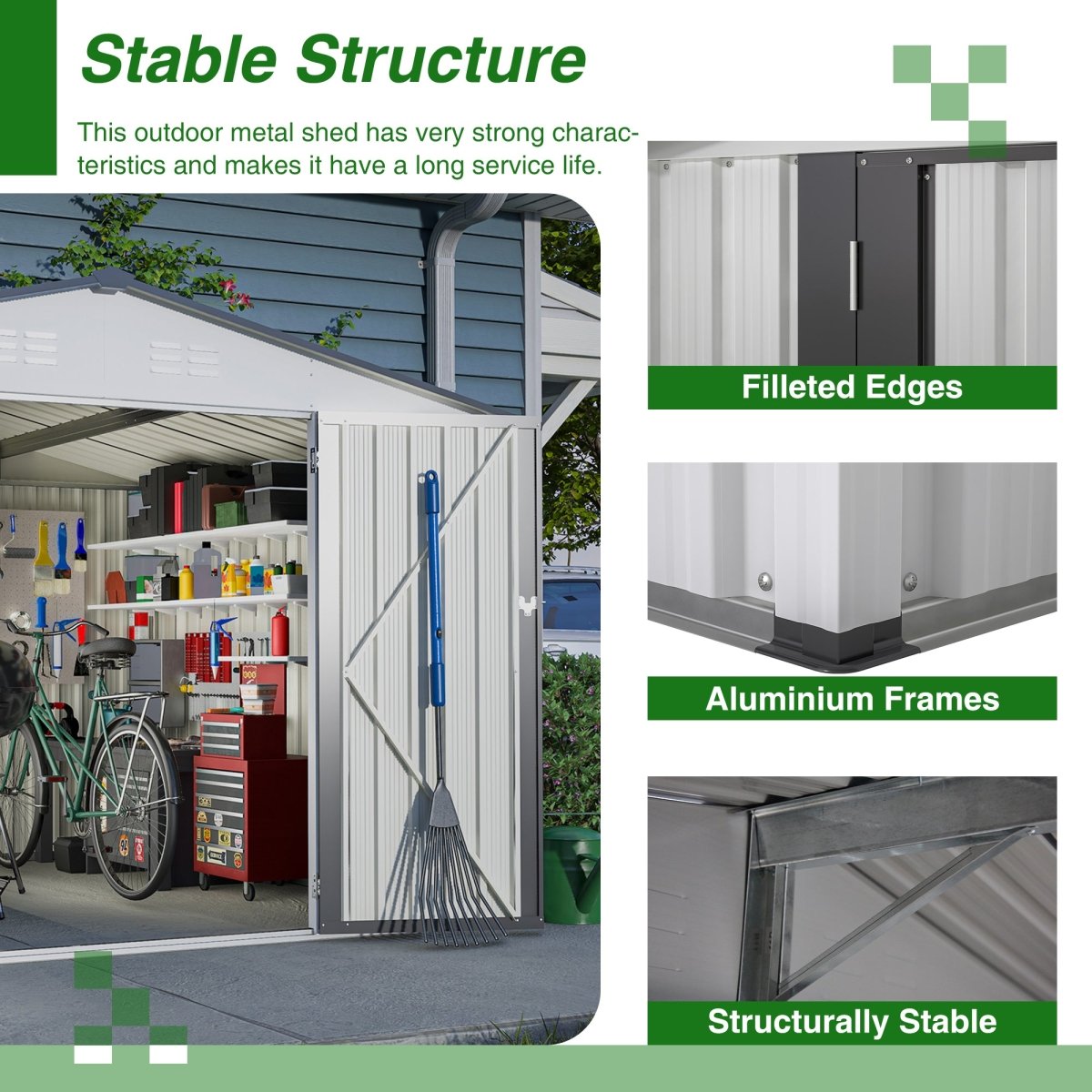 10X8 FT Outdoor Storage Shed, All Weather Metal Sheds with Lockable Doors, Tool Shed for Garden, Patio, Backyard, Lawn, Grey