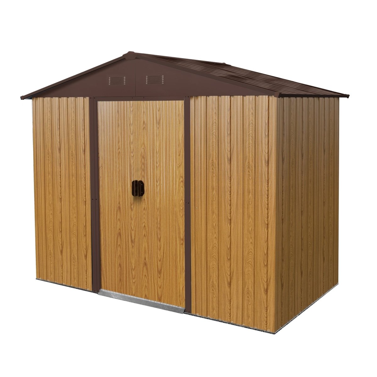8ft x 4ft Outdoor Metal Storage Shed with Sliding Door and foundation for Backyard, Patio, Lawn (Coffee)