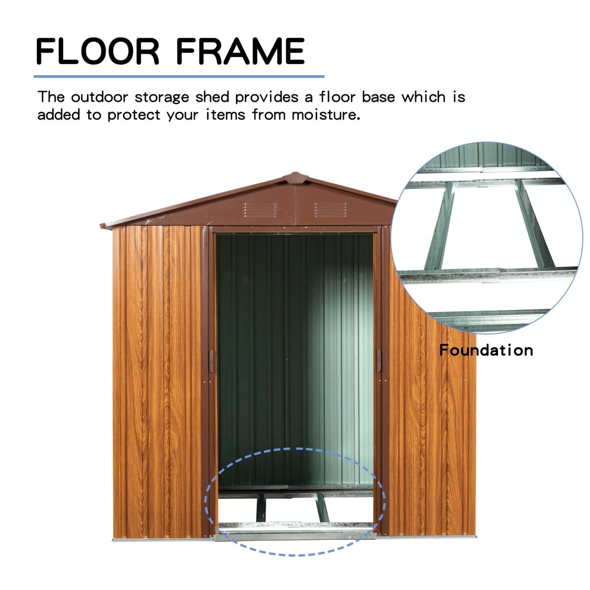 6 Ft. W X 6 Ft. D Metal Storage Shed Appealing horizontal siding in woodgrain with coffee trim to complement
