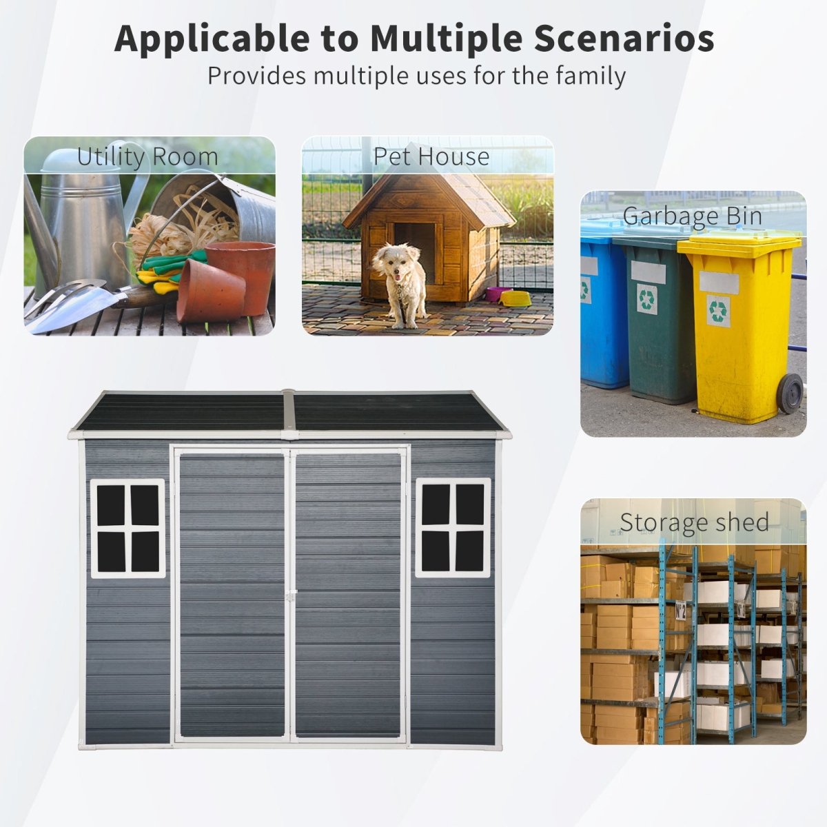 8 x 6ft Resin Outdoor Storage Shed Waterproof Shed with Floor & Two Windows & Lockable Door, Tool Shed for Garden, Patio, Backyard ,Black