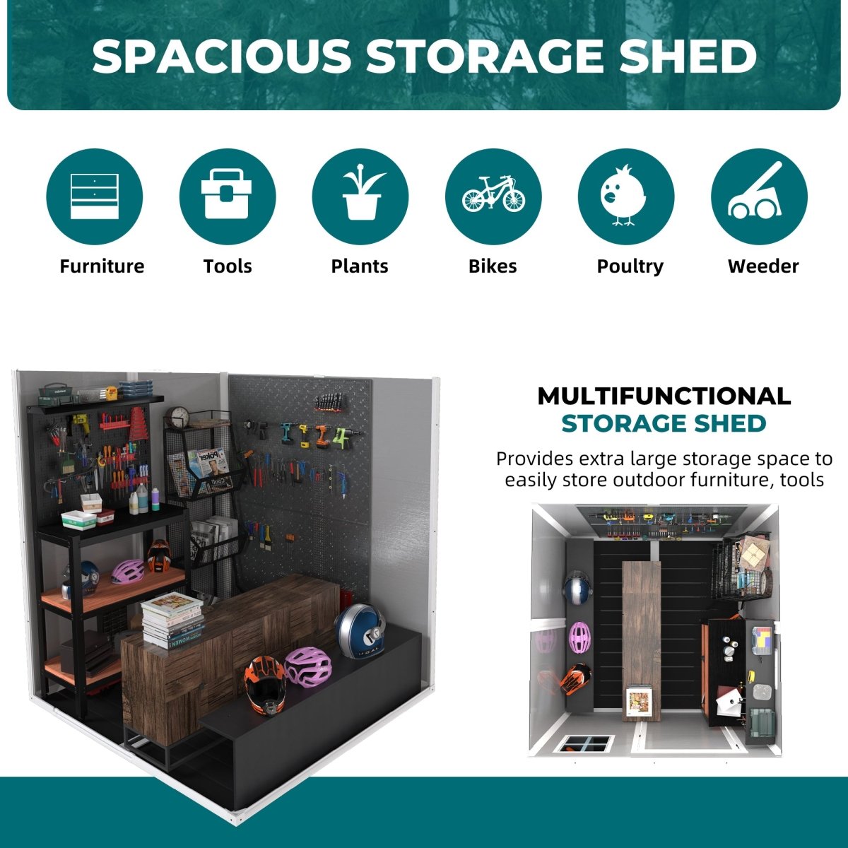 6x6 FT Storage Shed, Waterproof Resin Outdoor Storage Shed with Floor & Window & Lockable Doors and Vents, Tool Shed for Bike, Garden, Backyard,Lawn, All Weather Use, Light Grey