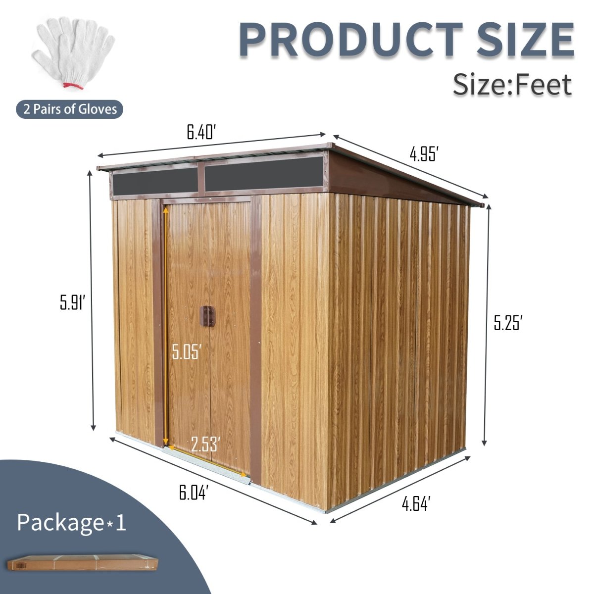 6ft x 5ft Outdoor Metal Storage with Transparent plate and Foundation for Backyard Garden Patio --Coffee