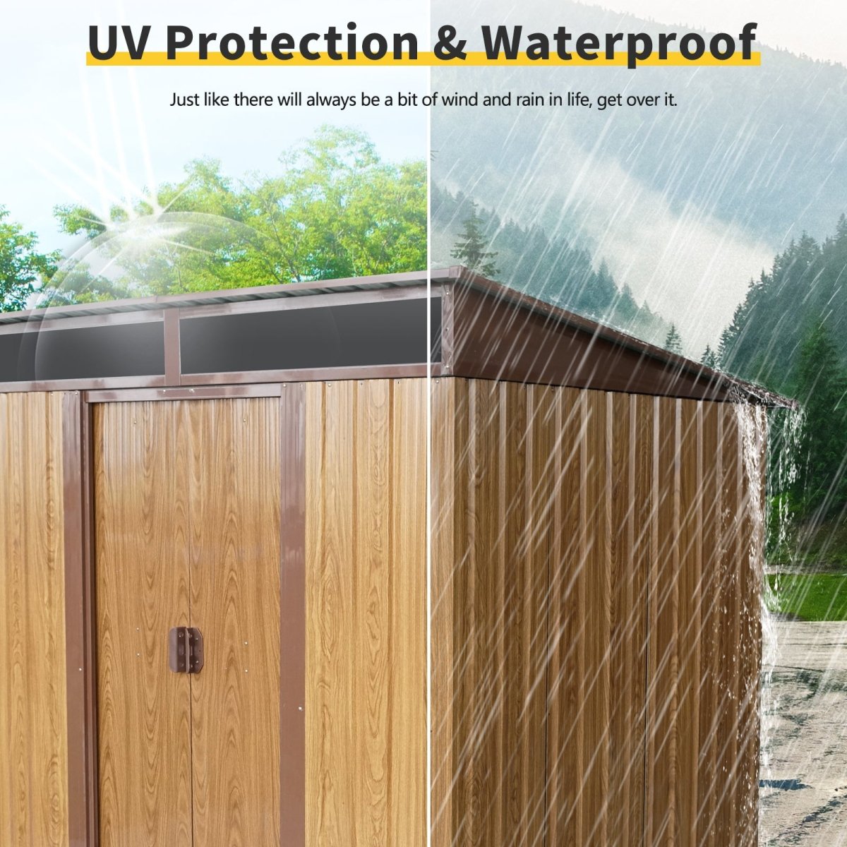6ft x 5ft Outdoor Metal Storage with Transparent plate and Foundation for Backyard Garden Patio --Coffee