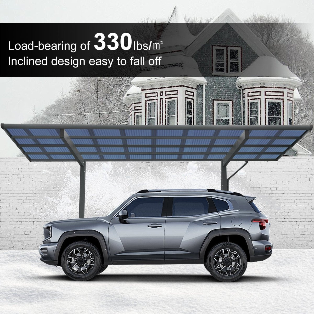 Outdoor Carport, 17.44FT*9FT*11FT Single Carport Aluminum Metal Frame and Polycarbonate Panels Car Port for Outdoor Driveway Car, Truck