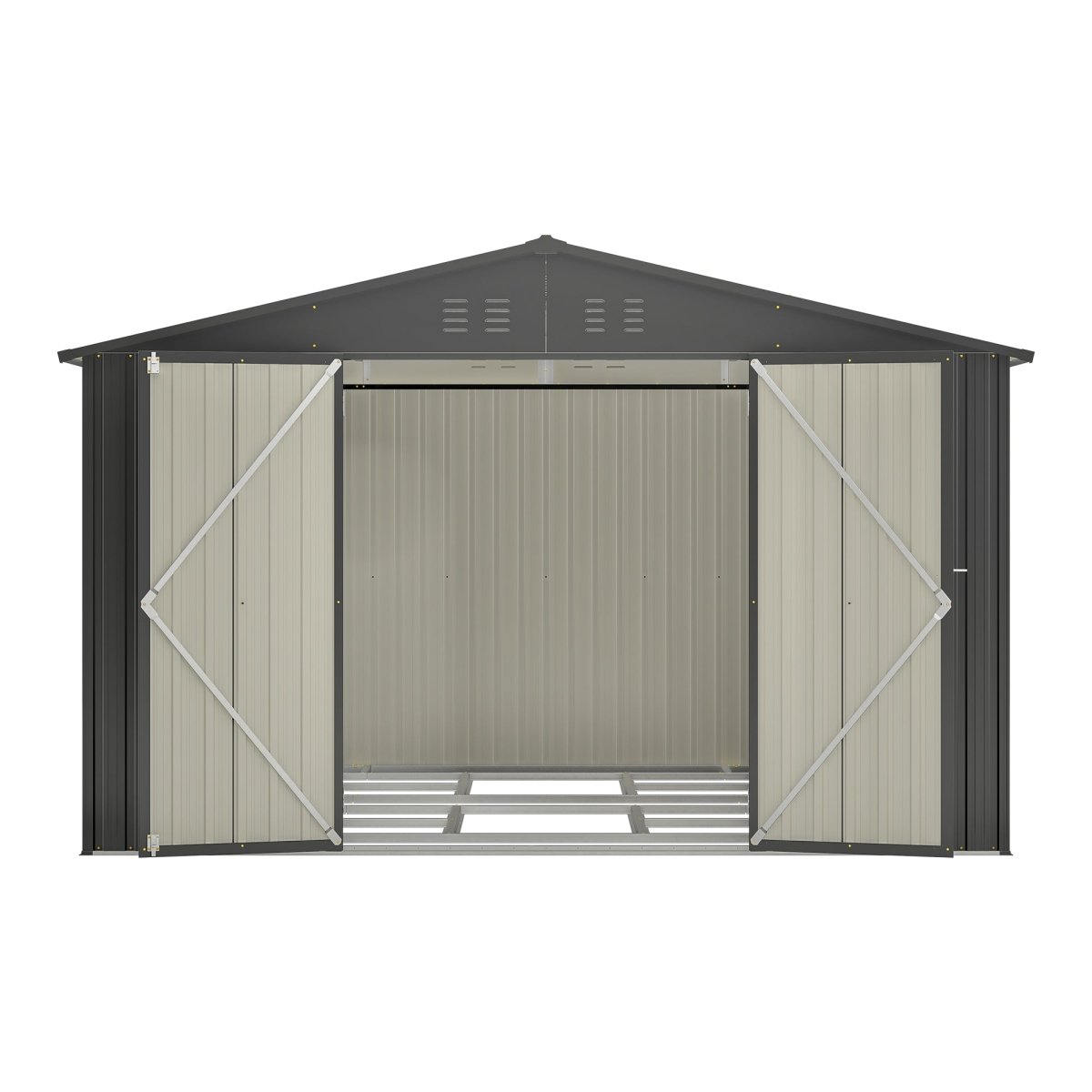 10X8 FT Outdoor Storage Shed, All Weather Metal Sheds with Lockable Doors, Tool Shed for Garden, Patio, Backyard, Lawn, Black