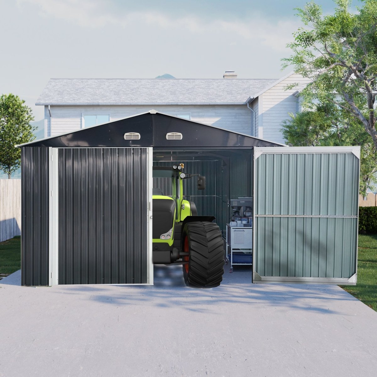 20x13 FT Outdoor Storage Shed Metal Garage Shed for Car, Bike, Lawnmower - Backyard Tool House Building 2 Doors and 4 Vents, BLACK