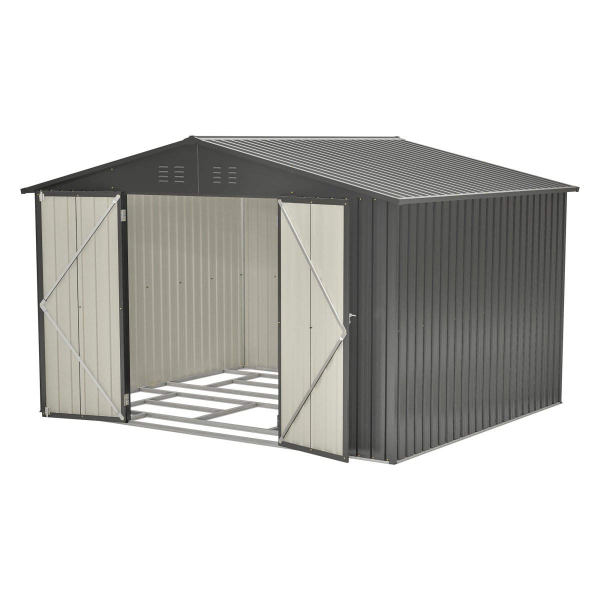10X8 FT Outdoor Storage Shed, All Weather Metal Sheds with Lockable Doors, Tool Shed for Garden, Patio, Backyard, Lawn, Black