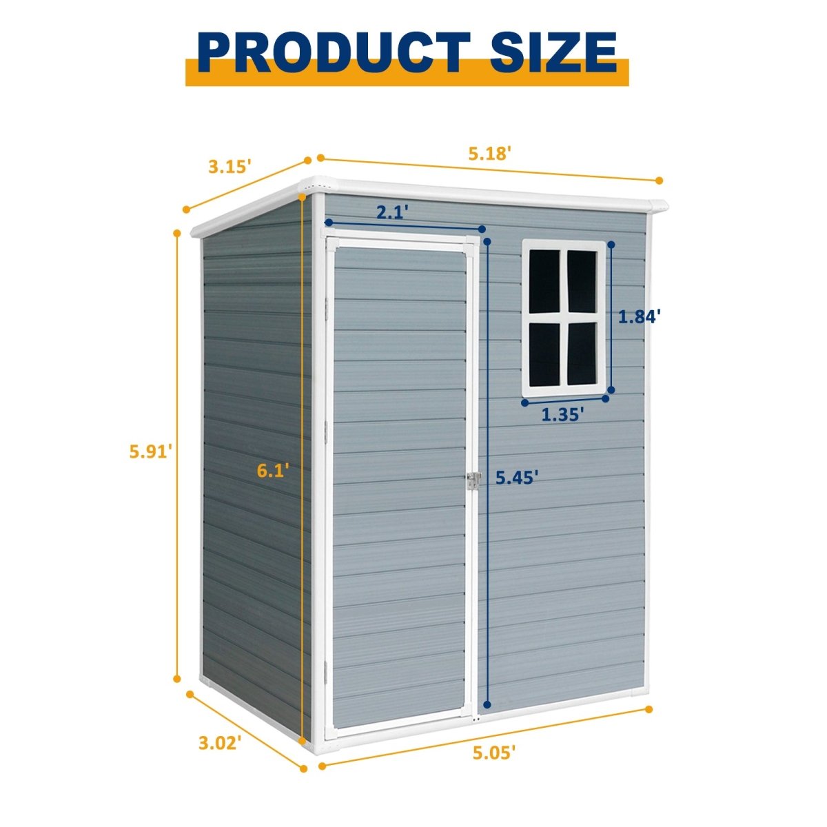 5ft x 3ft Resin Outdoor Storage Shed – Plastic Garden Shed with Floor & Lockable Door, Grey