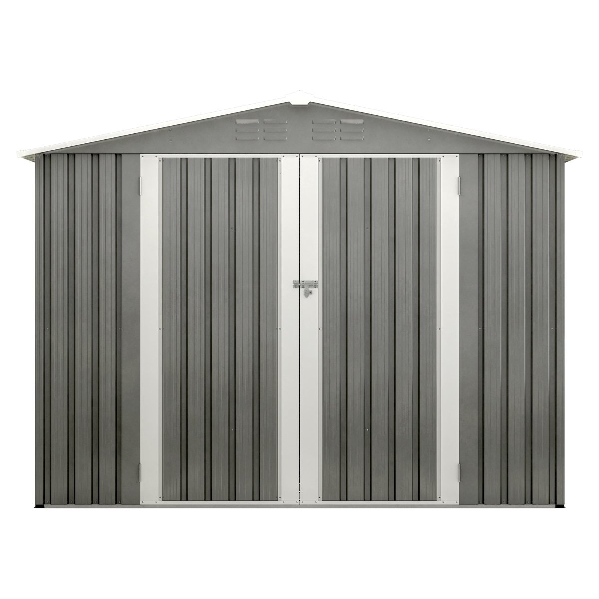 8 x 6 FT Outdoor Waterproof Garden Tool Storage Sheds with Metal Foundation with Floor Frame, Tool Shed with Lockable Hinged Doors & Air Vents, Storage House Waterproof for Backyard, Lawn, Gray