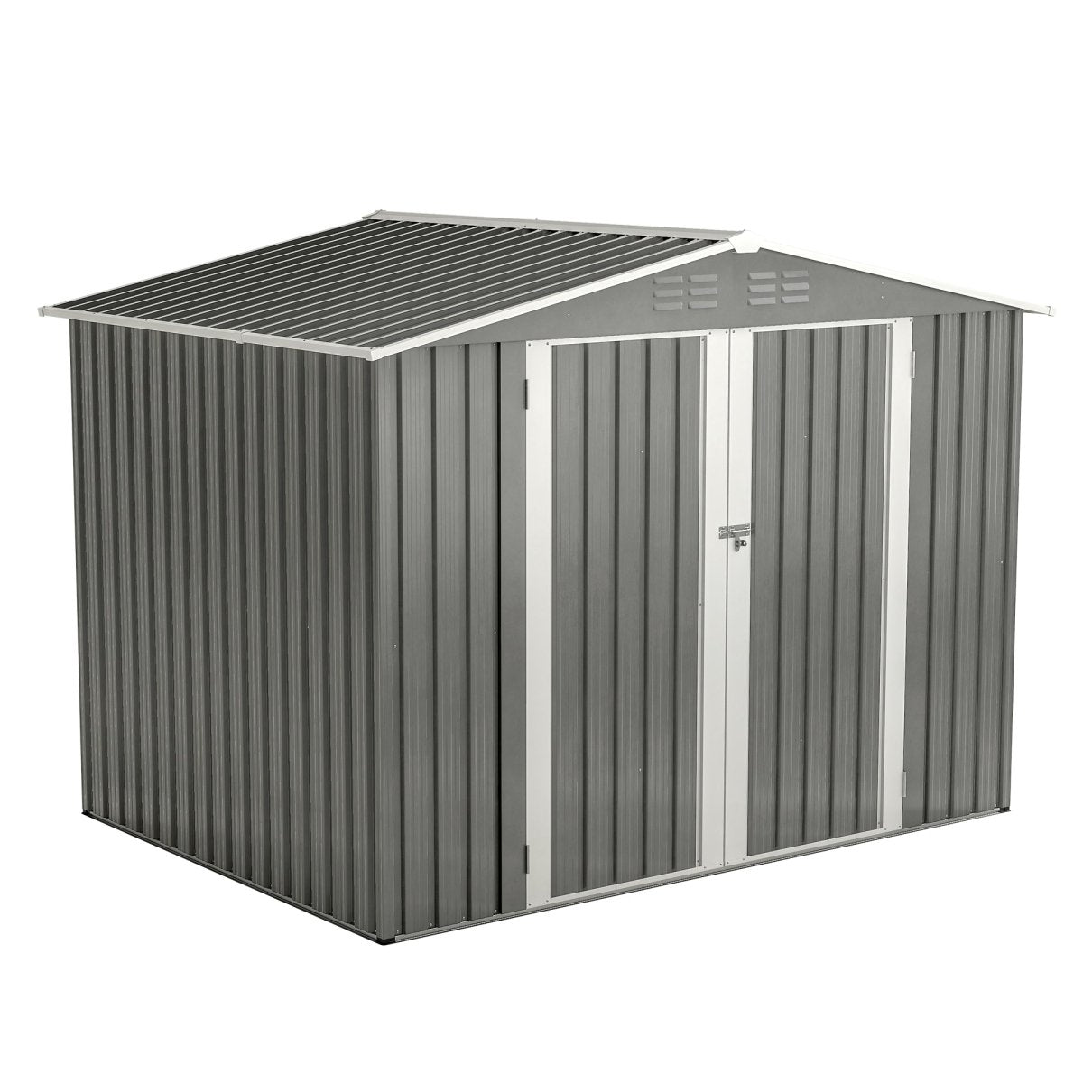 8 x 6 FT Outdoor Waterproof Garden Tool Storage Sheds with Metal Foundation with Floor Frame, Tool Shed with Lockable Hinged Doors & Air Vents, Storage House Waterproof for Backyard, Lawn, Gray