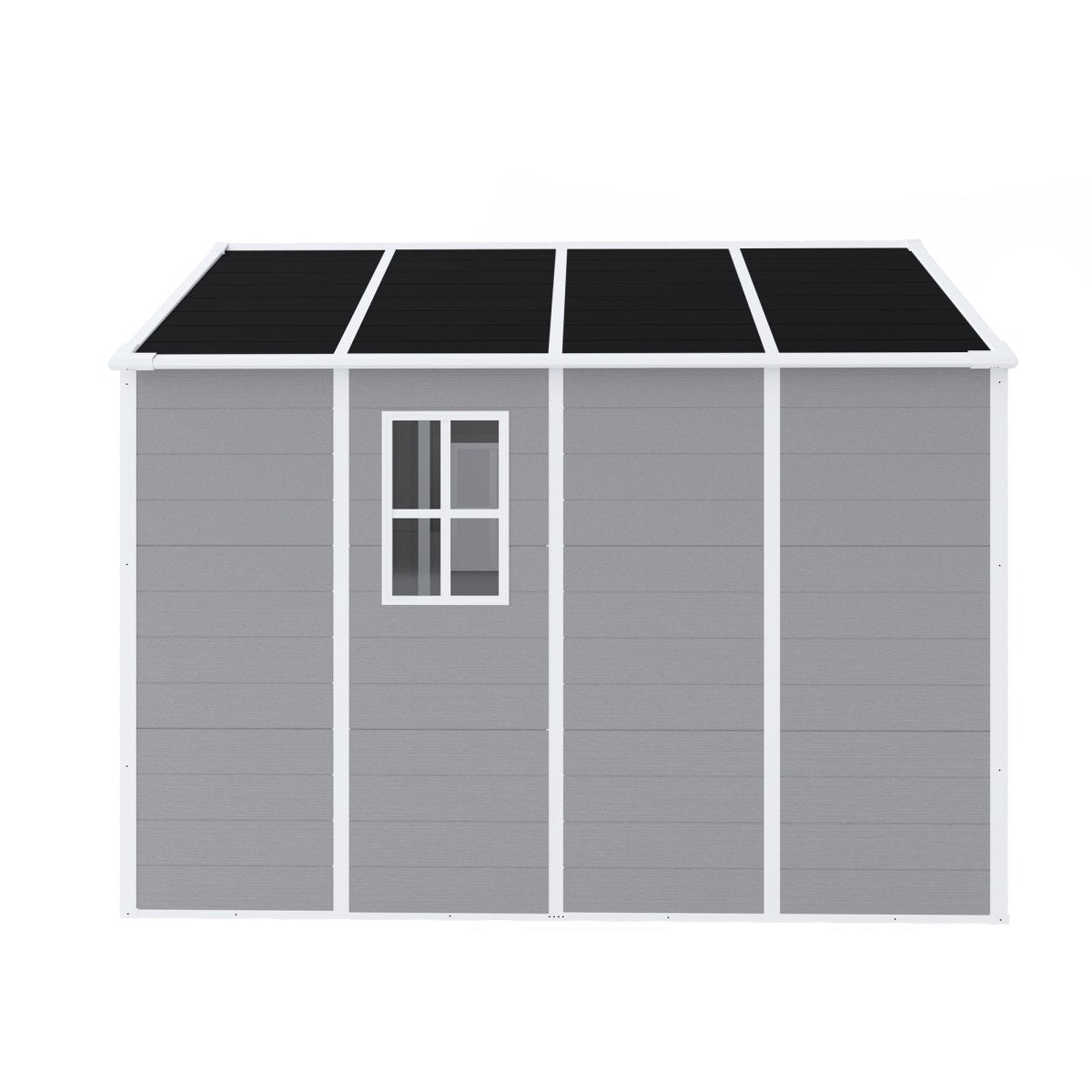 8x8 ft Resin Storage Shed, High Quality Pp Material, Strong Structure, Waterproof, Rust And Uv Proof, Large Storage Space, 12mm Thick Pp Board, Hd Window Lighting