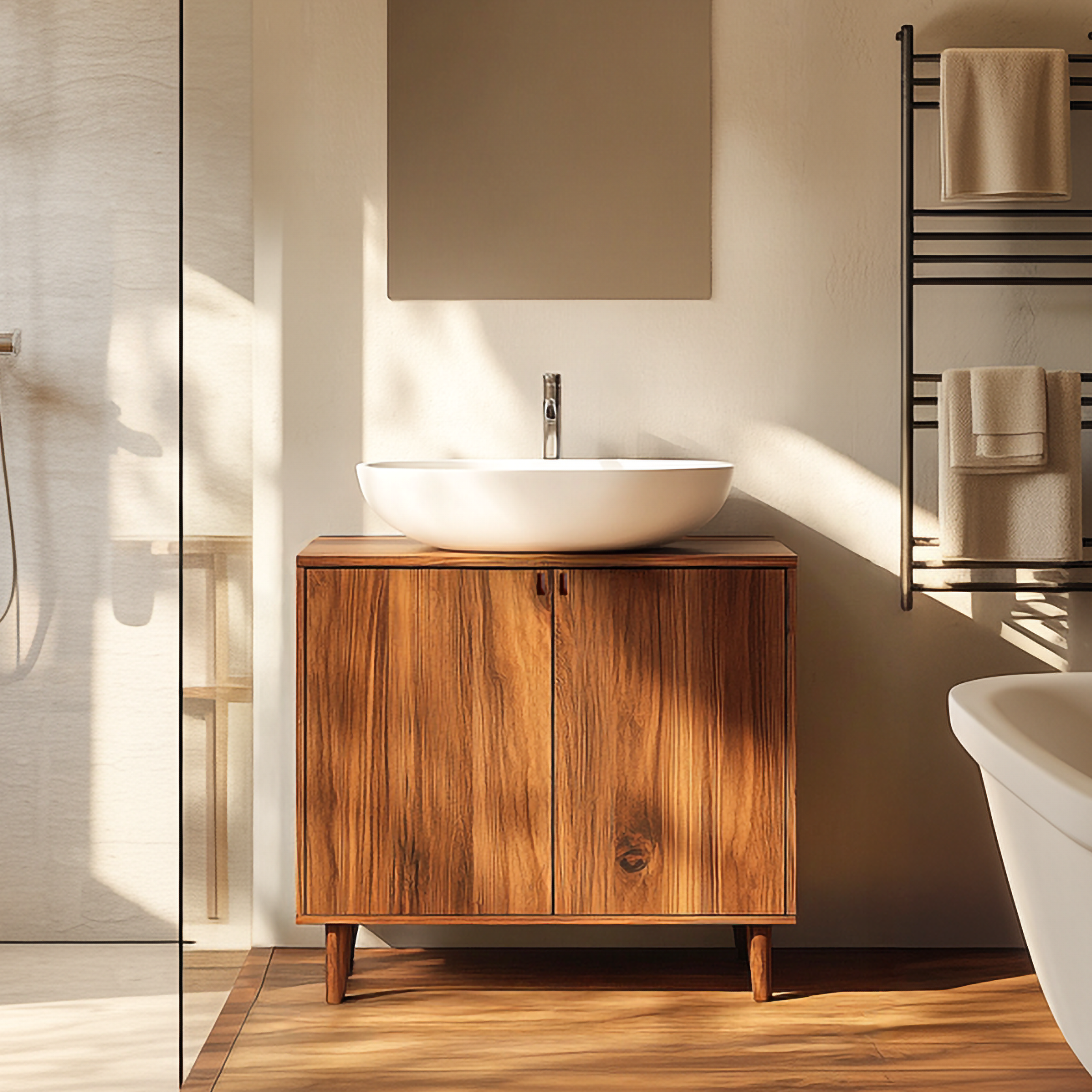 Midcentury Modern Bathroom Vanity Cabinet Freestanding Wood Storage Console