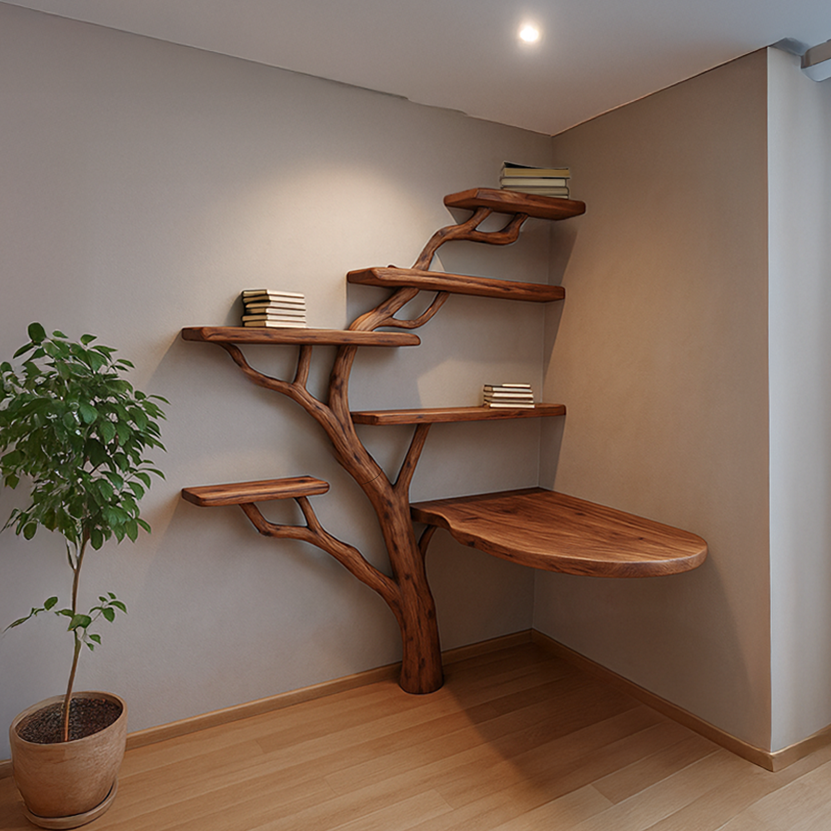 Rustic Tree Desk Shelf Corner Office