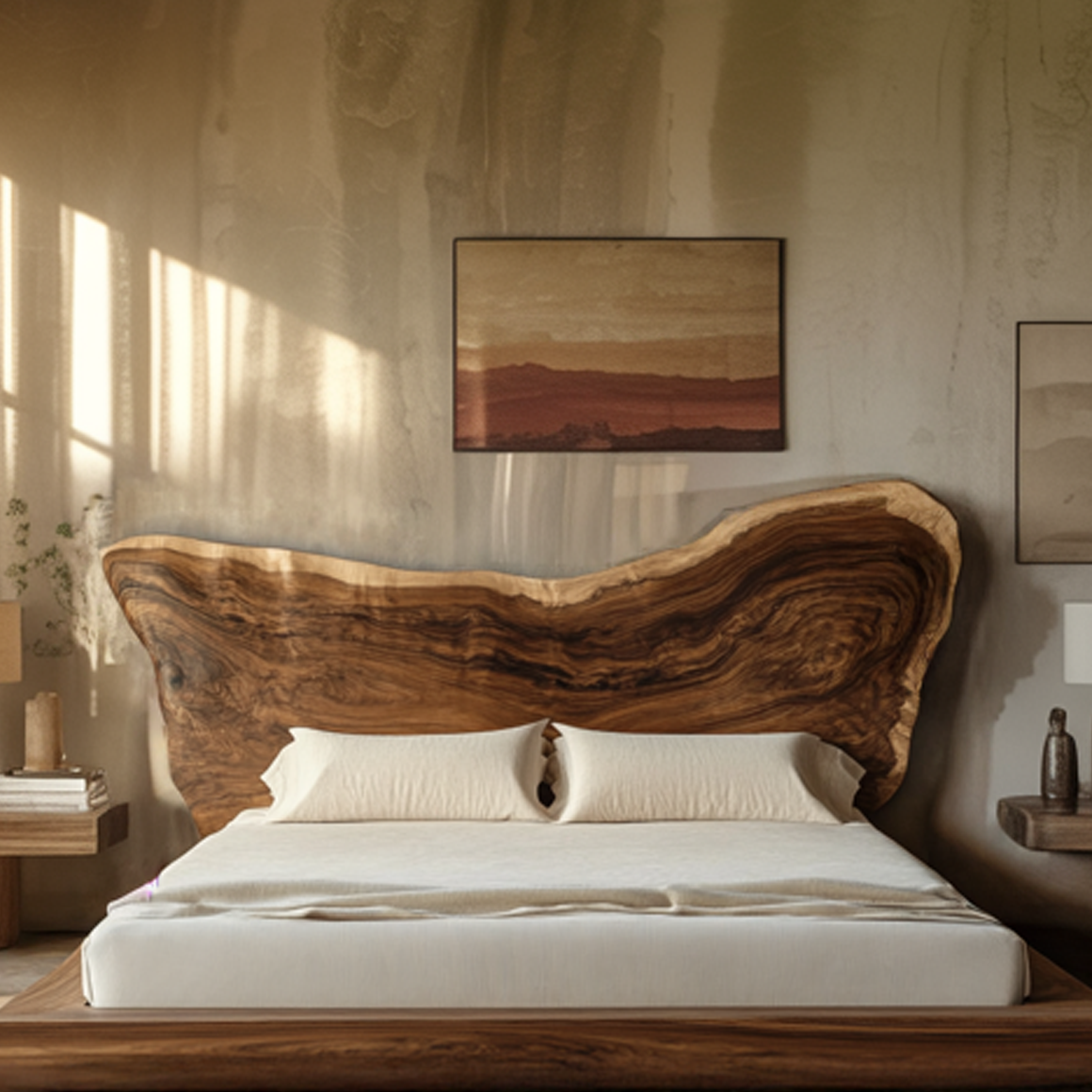Rustic Live Edge Wooden Headboard Solid Wood Bedroom Interior Natural Statement