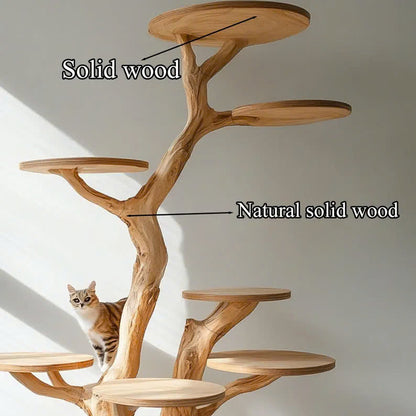 Rustic Natural Solid Wood Cat Tree Wooden  Stand Naturally Gift Cat