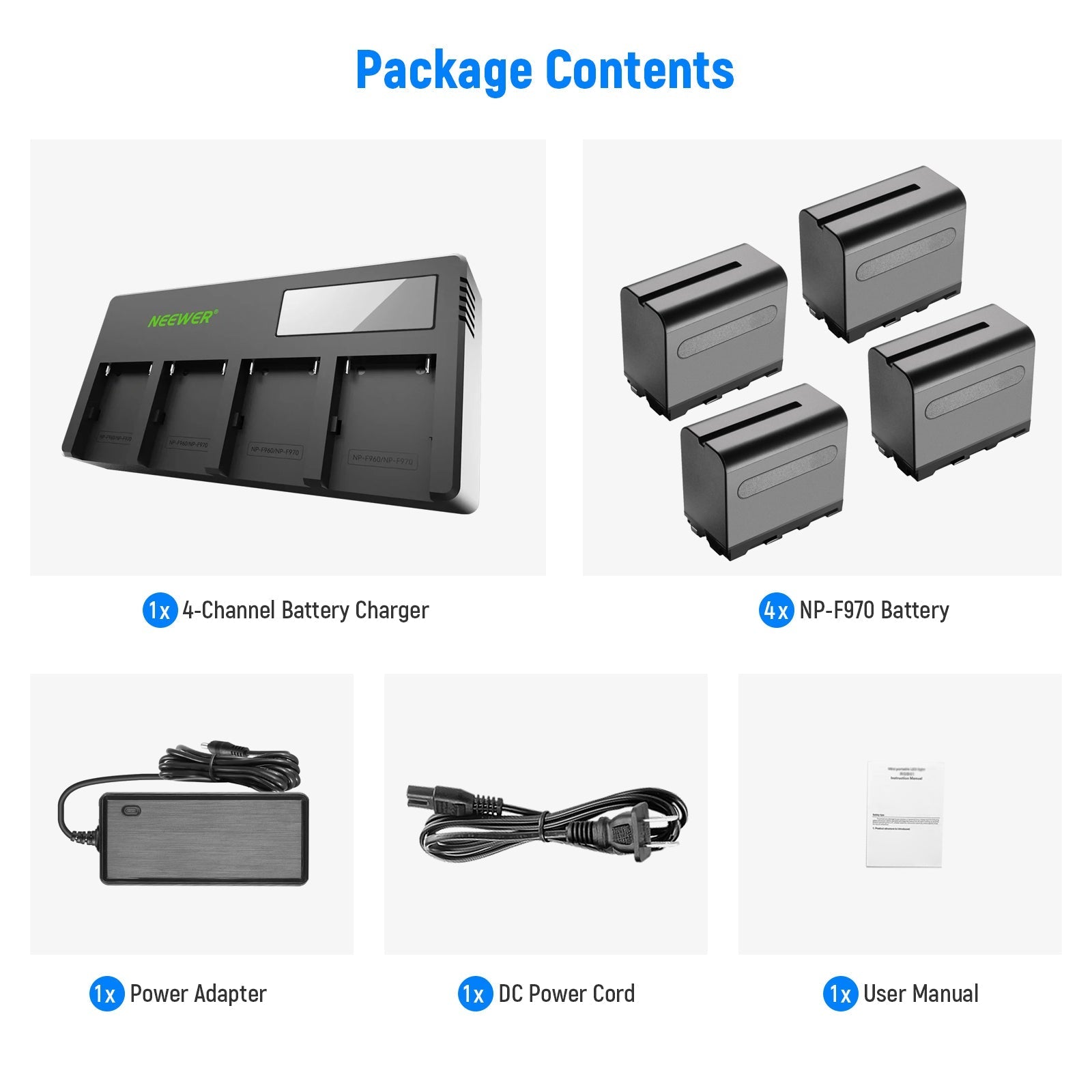 NEEWER 4-Pack NP-F970 Battery Set for Sony