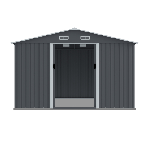 8 x 10 FT Outdoor Storage Shed Large Metal Tool Sheds, Heavy Duty Storage House with Sliding Doors with Air Vent for Backyard Patio Lawn to Store Bikes, Tools, Lawnmowers Grey