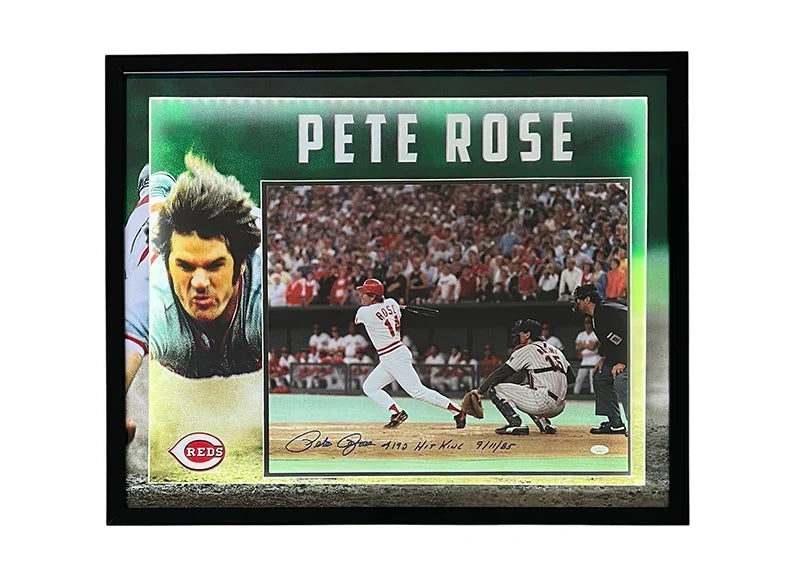 Pete Rose Signed 4192 Hit King 9/11/85 Inscription 3D Framed Baseball 16x20 Photo (JSA)