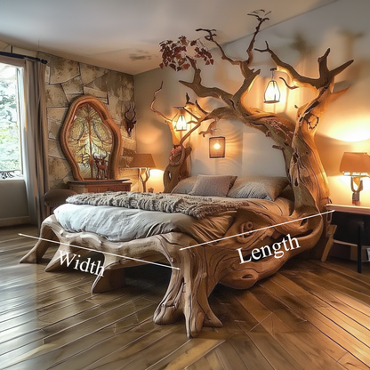 Rustic Solid Wood Bed Frame Queen Bed Vintage Housewarming Gift