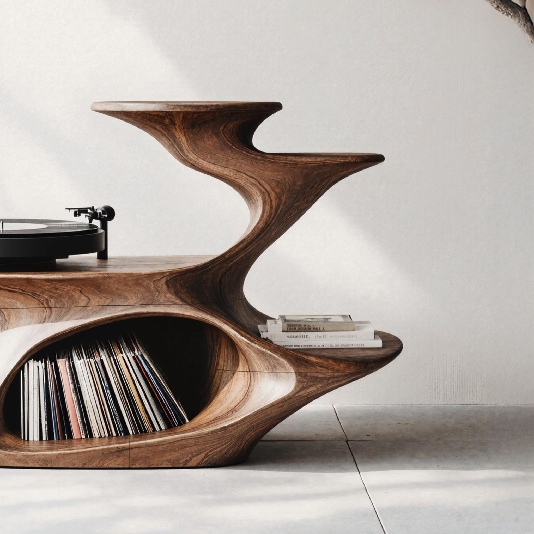 Handcrafted Live Edge Record Stand Unique Living Room
