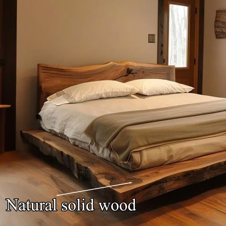 Solid Wood Bed Frame with Headboard Handmade Bedroom Decor